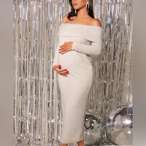 SHEIN MaterniChic Off Shoulder Dress in Cream